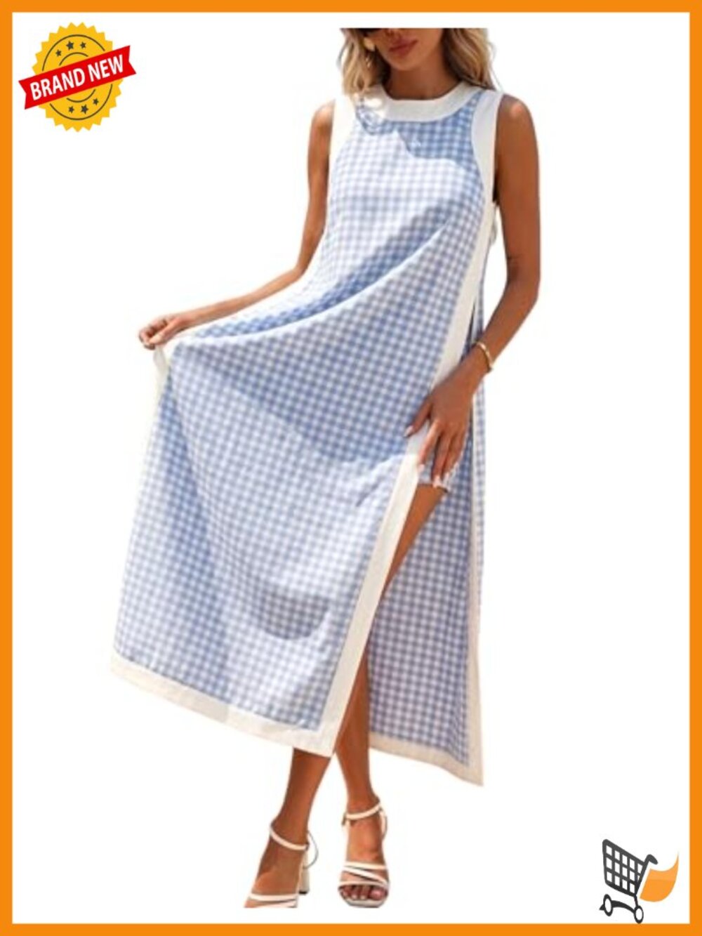 Women's Plaid Two Piece Maxi Dress and Shorts Set Sleeveless Casual